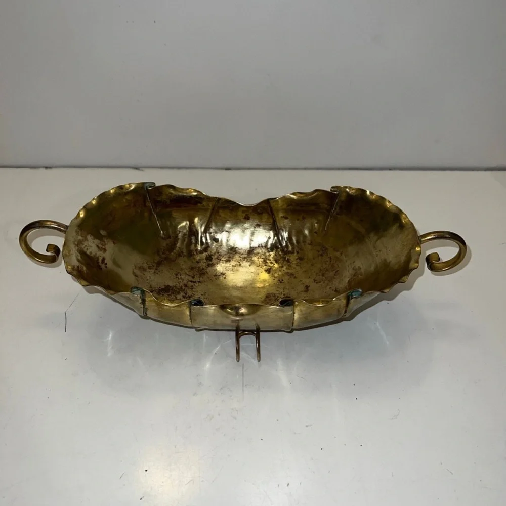 Vintage Hammered Scalloped Brass Bowl